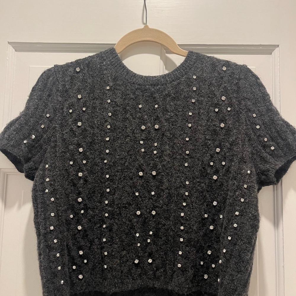 Elegant Gray Beaded Women's Top